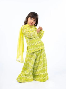 JILMIL - Lime Green Kurti With Palazzo & Dupatta
