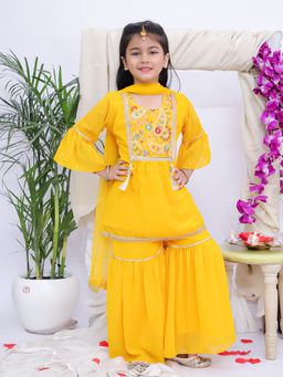 KID1 - Yellow Ruhani Kurti With Sharara & Dupatta