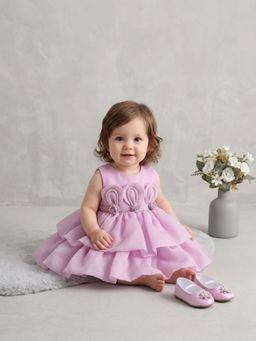 Blabber - Lavender Tissue Woven Sleeveless Applique Frock With Booties