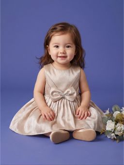Blabber - Cream Sleeveless Bow Applique Frock With Booties