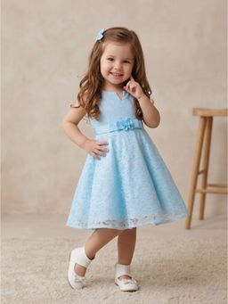 Blabber - Aqua Self Design Sleeveless Party Dress