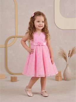 Blabber - Pink Self Design Sleeveless Party Dress