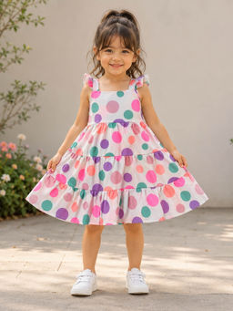 The Magic Wand - Cotton Woven Sleeveless Polka Dot Tiered Dress