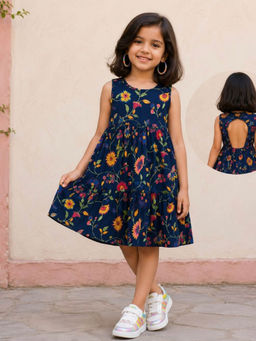 The Magic Wand - Cambric Cotton Woven Sleeveless Floral Printed Back Cut Dress