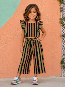 The Magic Wand - Cotton Woven Ruffle Sleeves Striped Co-Ord Set