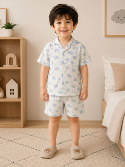 The Magic Wand - Double Gauge Cotton Half Sleeves Elephant Printed Shirt With Shorts
