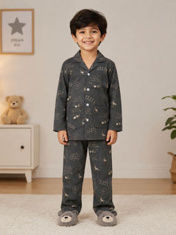 The Magic Wand - Cotton Woven Full Sleeves Cartoon Printed Coordinating Shirt With Pyjama