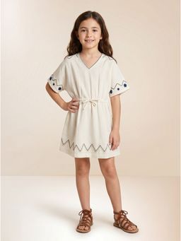 ZONE - Breeze Girls Off White Embroidered Cotton Kaftan Dress