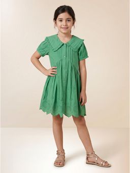 ZONE - Pippa Girls Green Embroidered Cotton Midi Dress