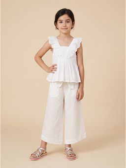 ZONE - Pearl Girls White Self Design Cotton Co-Ord Set
