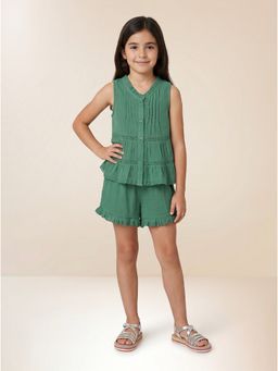 ZONE - Meadow Girls Self Design Cotton Sleeveless Co-Ord Set