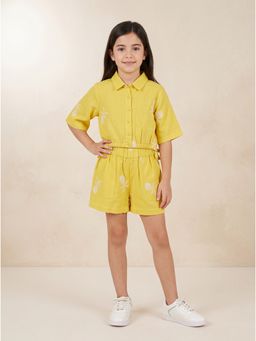 ZONE - Whisper Weave Girls Yellow Embroidered Cotton Co-Ord Set