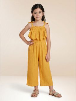 ZONE - Arora Girls Mustard Embroidered Cotton Sleeveless Pull-On Jumpsuit