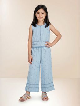 ZONE - Azure Girls Blue Embroidered Cotton Sleeveless Co-Ord Set