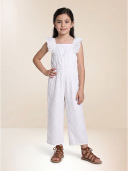 ZONE - Darcy Girls White Embroidered Cotton Sleeveless Jumpsuit