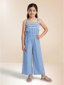 ZONE - Tess Girls Blue Striped Cotton Sleeveless Pull-On Jumpsuit