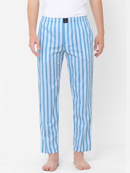 Urban Scottish - Mens Stripes Printed Cotton Pyjamas Blue