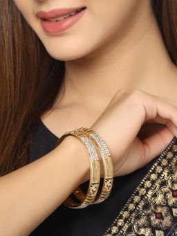 VIRAASI - Gold-Plated and White Stone Studded Bangles (Set of 2)