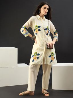Indo Era - Off White Printed A-Line Kurta & Pant
