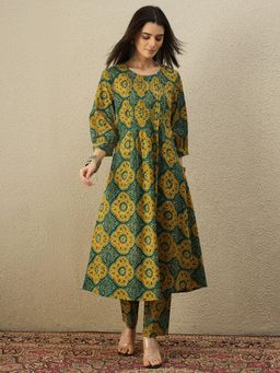 Indo Era - Green Printed A-Line Co-ord Set