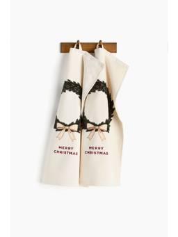 H&M - White 2-Pack Christmas-Motif Guest Towels