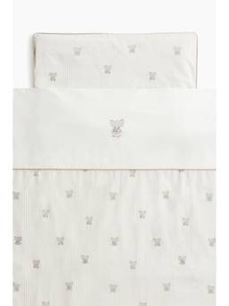 H&M - White Patterned Cot Duvet Cover Set