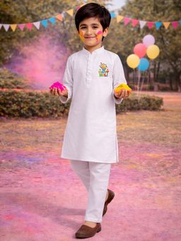 Vastramay - Boys White Pure Cotton Kurta With Pyjama Holi Special