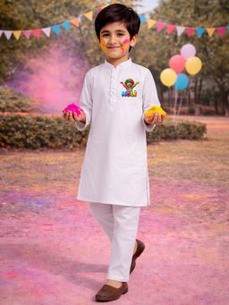 Vastramay - Boys White Pure Cotton Kurta With Pyjama - Holi Special