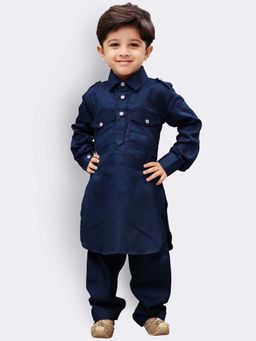 Vastramay - Boys Navy Blue Cotton Pathani Kurta With Patiala