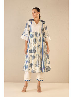 Shivani Bhargava - Floral Blue Anarkali with Pant and Dupatta (Set of 3)