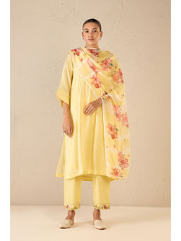 Shivani Bhargava - Floral Yellow Kurta with Pant and Dupatta (Set of 3)