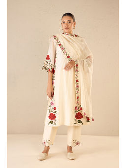 Shivani Bhargava - Rose Shine Ivory Embroidered Kali Kurta with Pant and Dupatta (Set of 3)