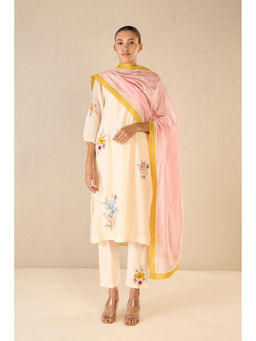 Shivani Bhargava - Petal Patch Ivory Floral Kurta with Pant and Dupatta (Set of 3)