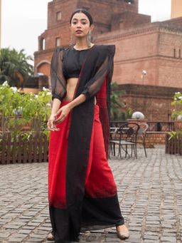 Beatitude - Red Cotton Ikkat Design Saree With Unstitched Blouse