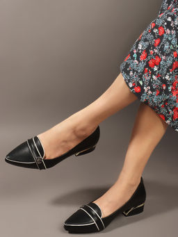 Carlton London - Black Pointed Toe Block Heel Women Pumps