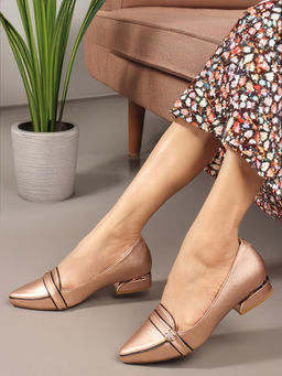Carlton London - Rose Gold Pointed Toe Block Heel Women Pumps