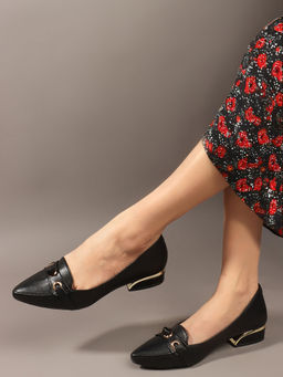 Carlton London - Black Pointed Toe Block Heel Women Pumps