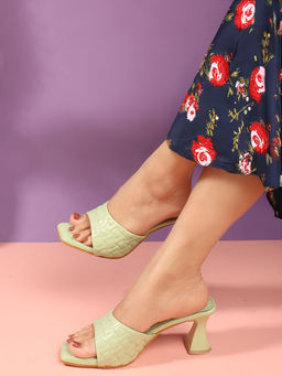 Carlton London - Green Square Toe Spool Heel Sandals for Women