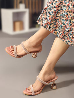 Carlton London - Peach Round Toe Spool Heel Sandals for Women