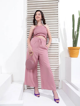 KASSUALLY - Lavender Strapless Smocking Crop Tube Top Wide Leg Pant Co-Ord's (Set of 2)