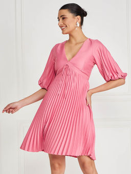 KASSUALLY - Pink V-Neck Dress