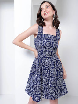 KASSUALLY - Blue Ethnic Motifs Print A-line Dress