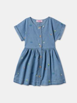 R&B - Blue Embroidered Knee Length Dress