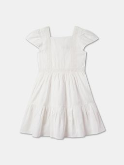 R&B - White Solid/Plain Knee Length Dress