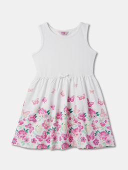 R&B - White Floral Knee Length Dress