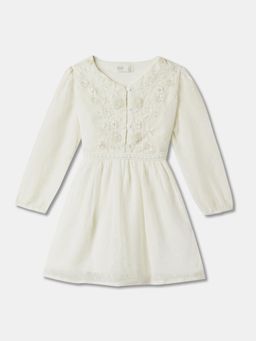 R&B - White Embroidered Knee Length Dress