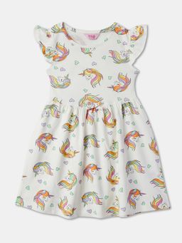 R&B - White Printed Knee Length Dress