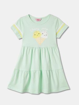 R&B - Green Printed Knee Length Dress