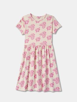 R&B - Beige Floral Knee Length Dress