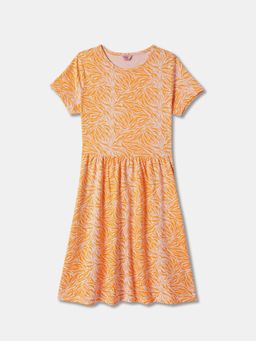 R&B - Orange Printed Knee Length Dress